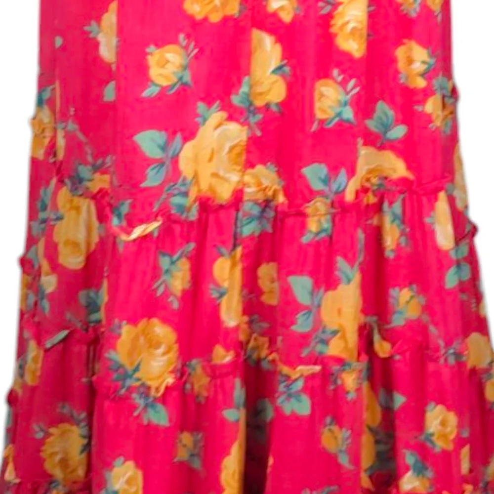 NEW Betsey Johnson Reddish Pink Color with Yellow Rose Print Maxi Dress size L - Picture 12 of 14